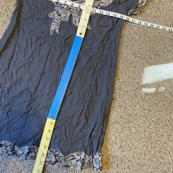 Y2K ASOS Mini Dress Women Size 6 Gray Lace Double V Neck Tie Back Sexy Feminine - Picture 2 of 10